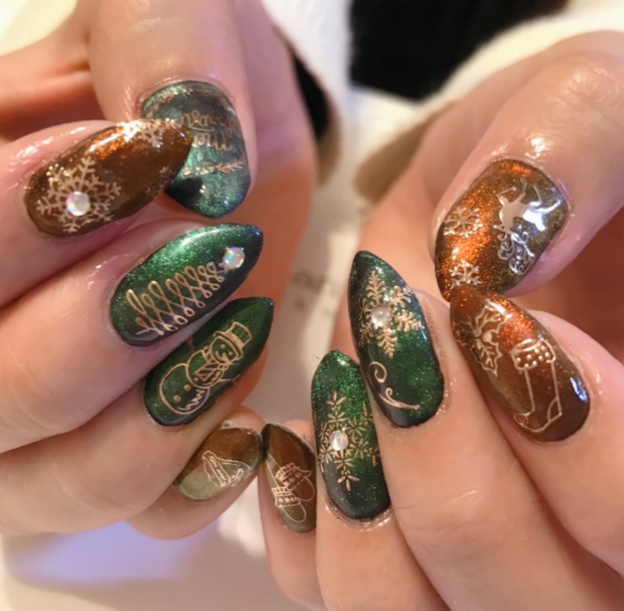 冬/クリスマス/ハンド/マグネット/グリーン - brilliantnailのネイル 