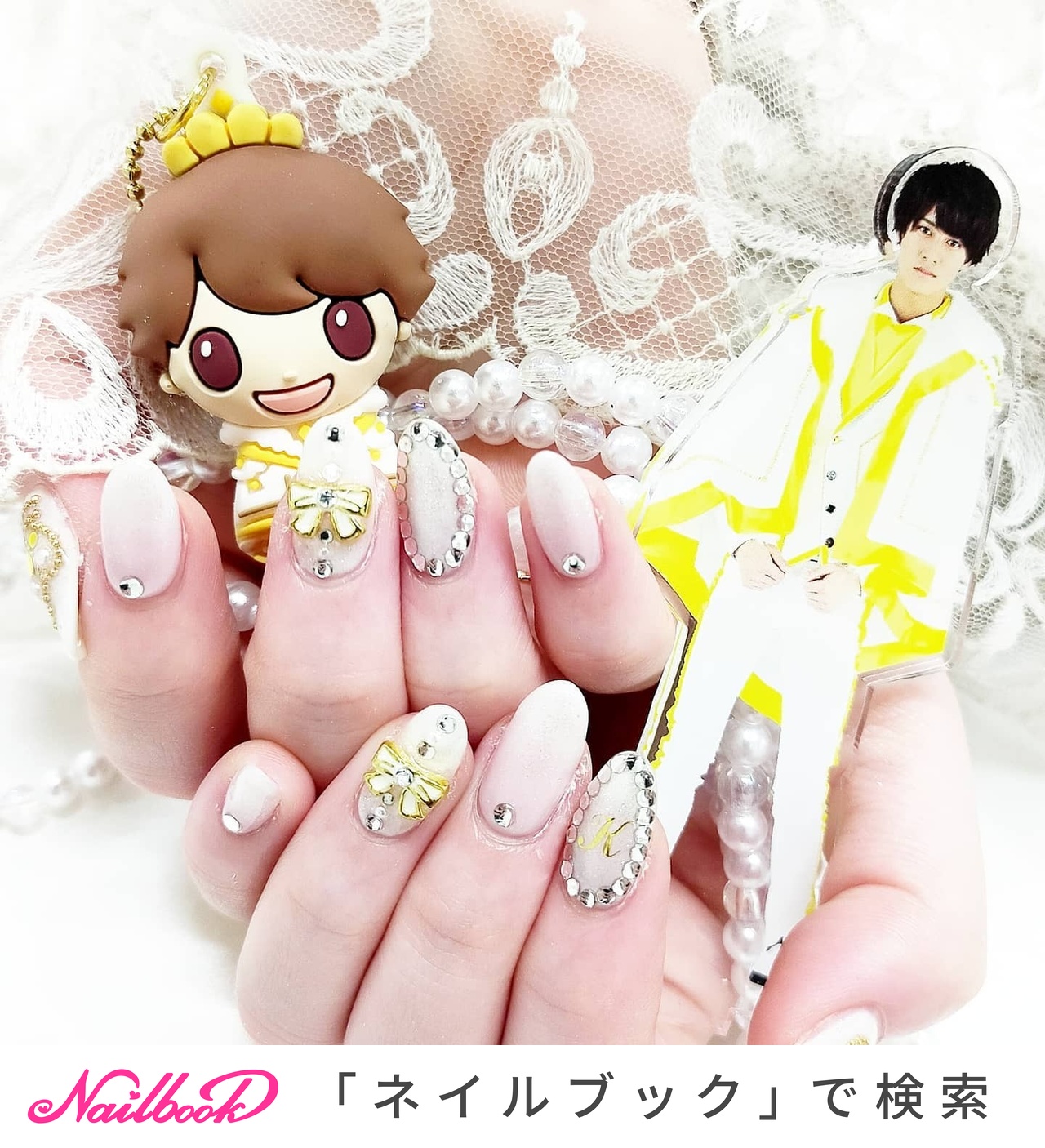 ビジュー/ラメ/ワンカラー/リボン/ホワイト - j.nails19のネイル