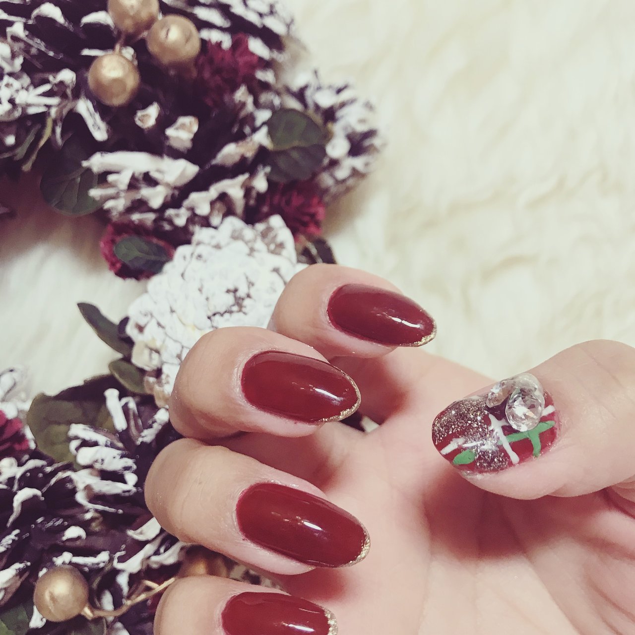 冬 クリスマス ハンド フレンチ ラメ A Nailのネイルデザイン No ネイルブック