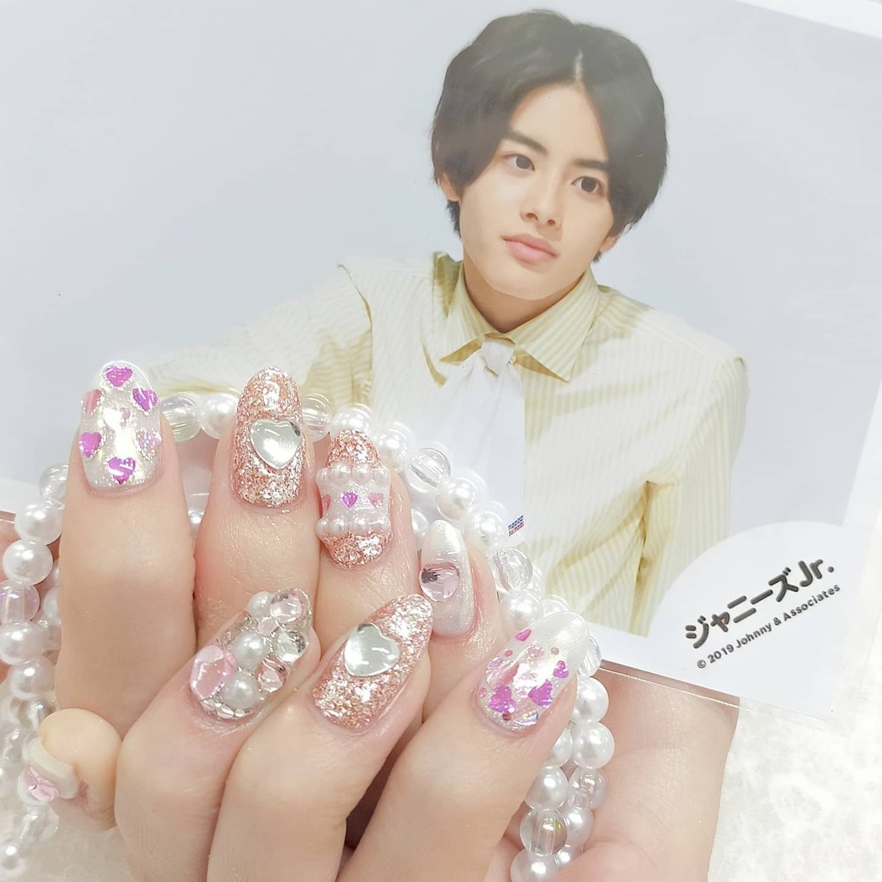 ハンド/ビジュー/ラメ/ワンカラー/ハート - j.nails19のネイルデザイン 