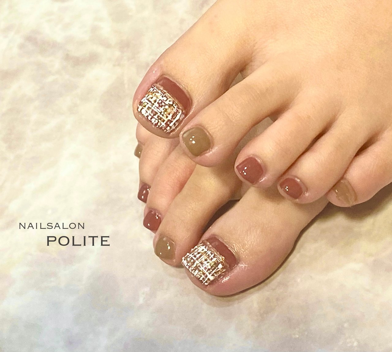 秋 冬 フット ワンカラー ツイード Nailsalon Politeのネイルデザイン No ネイルブック