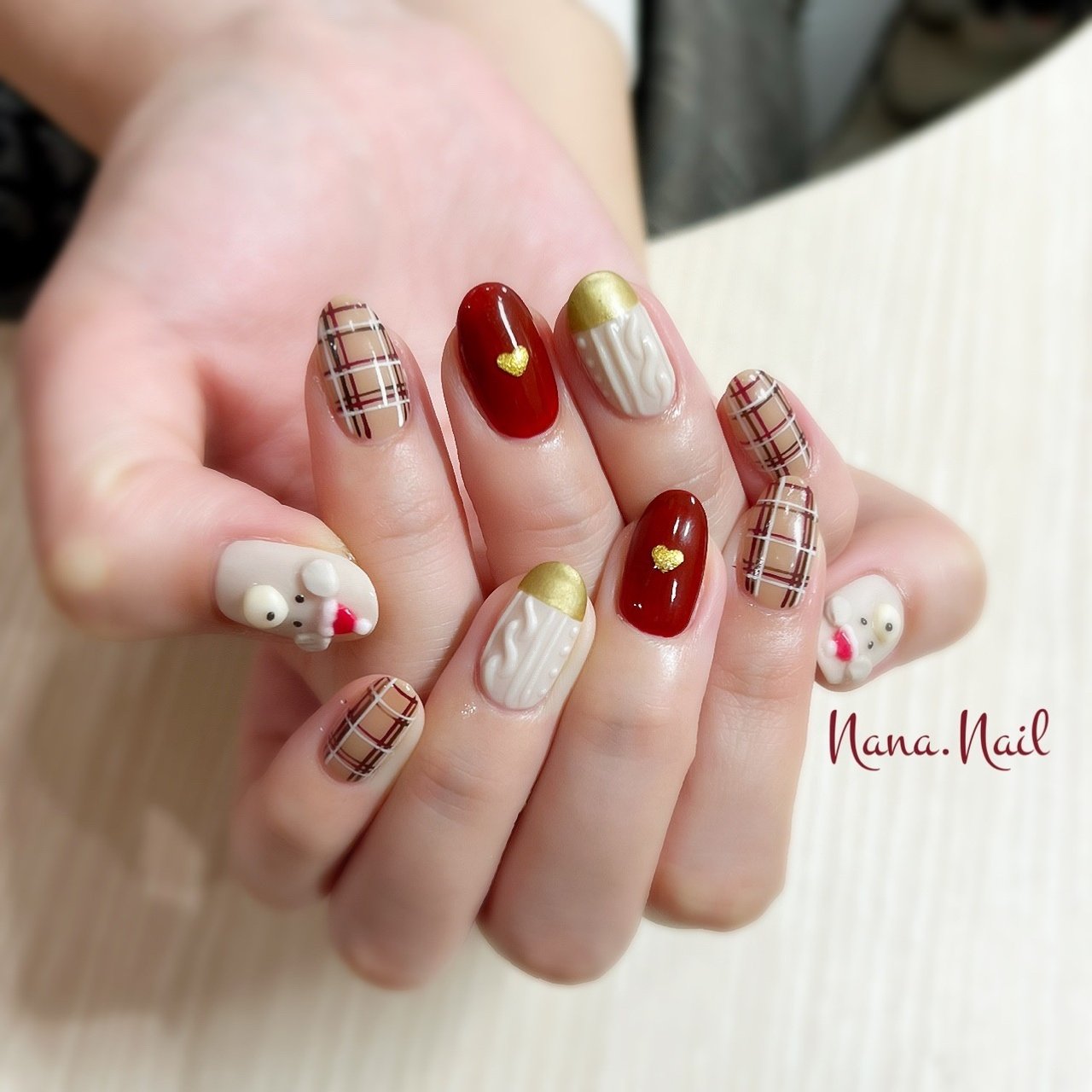 冬/クリスマス/ハンド/チェック/キャラクター - nananail_naoのネイル  