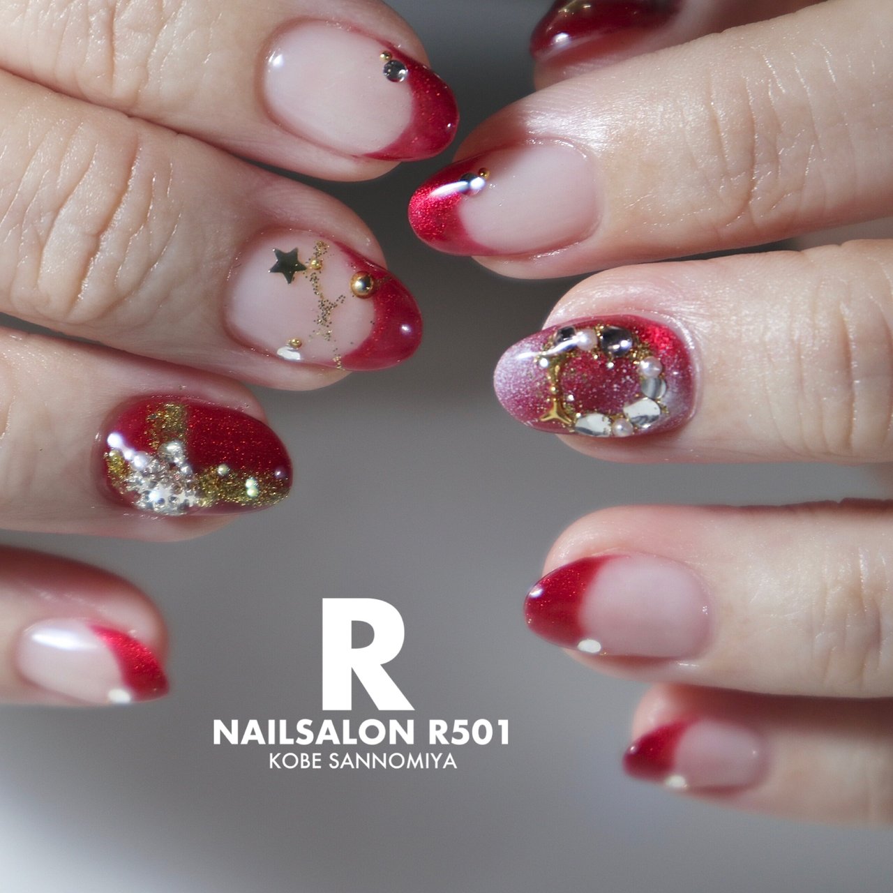 冬 クリスマス ハンド フレンチ ミディアム Reikoのネイルデザイン No ネイルブック