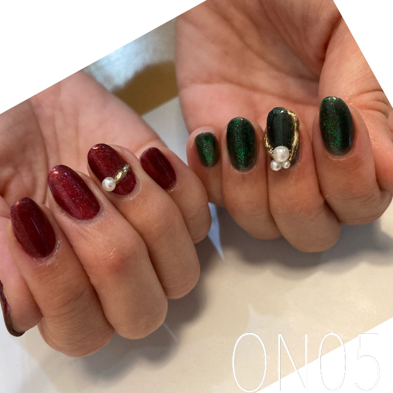 冬 クリスマス ハンド ビジュー パール On05のネイルデザイン No ネイルブック