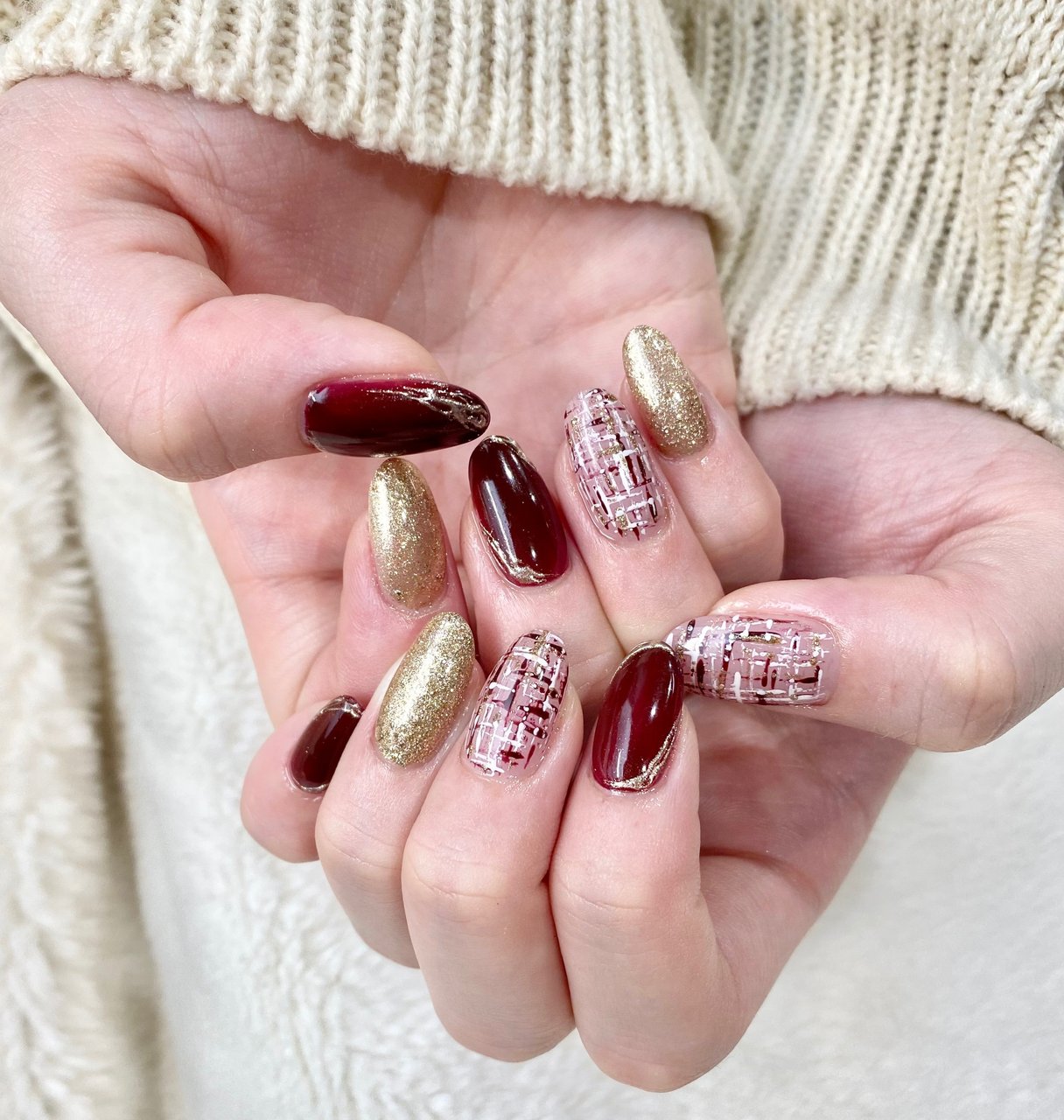 ハンド ラメ ツイード ミラー ピンク Fluoriteのネイルデザイン No ネイルブック