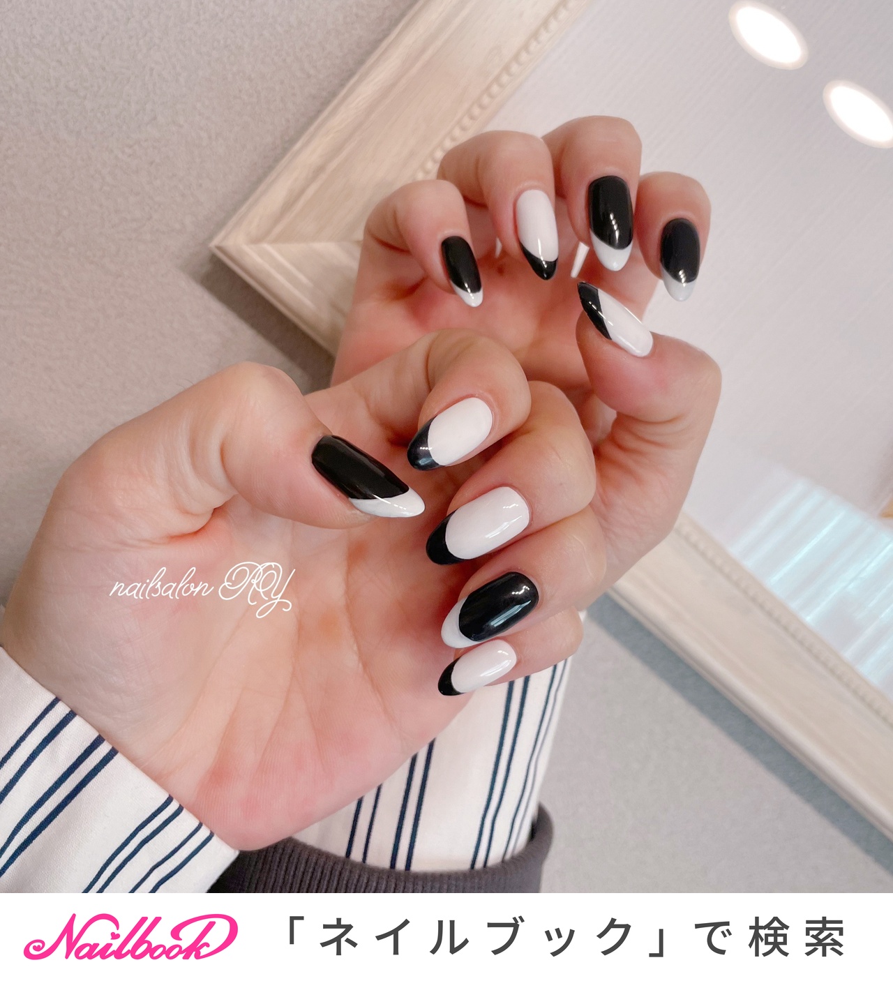 白黒フレンチのネイルデザイン ネイルブック