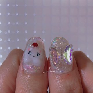 #うるうるネイル #韓国ネイル #ちょうちょネイル #氷ネイル #クリスマスネイル#サンタネイル #クリスマス #ハンド #ラメ #アニマル柄 #オーロラ #ミディアム #シルバー #ジェルネイル #お客様 #maiko #ネイルブック