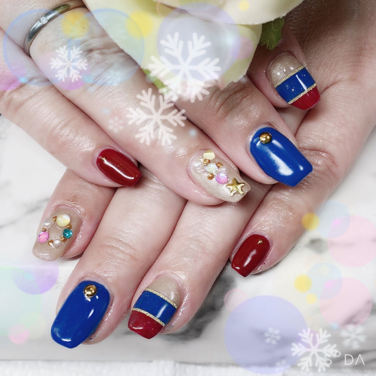 冬 ハンド パール 星 ボーダー リヨウのネイルデザイン No ネイルブック