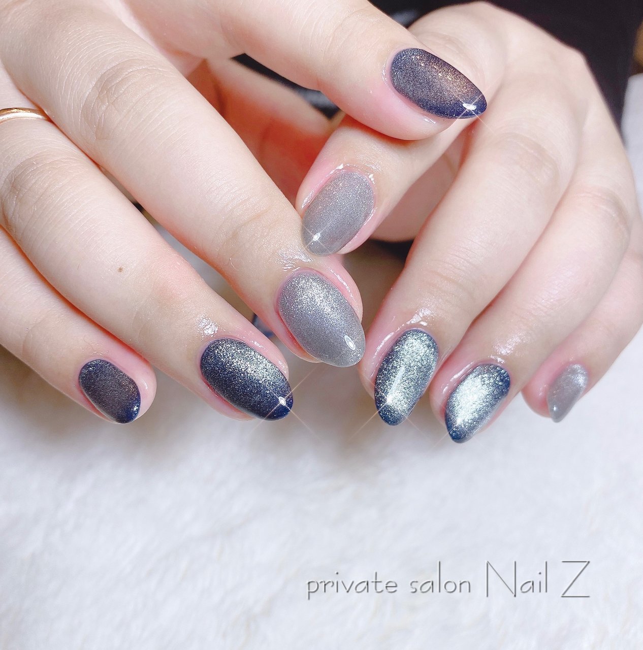 ハンド マグネット ミディアム ブルー シルバー Nail Z ネイルジー のネイルデザイン No ネイルブック