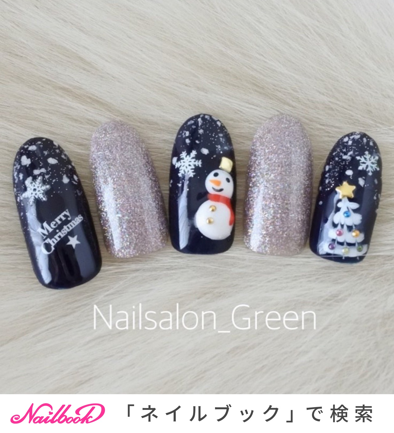 冬/ハンド/雪の結晶/ホワイト/ネイビー - Nailsalon_Greenの