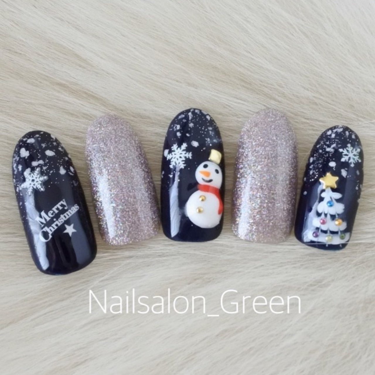 冬/ハンド/雪の結晶/ホワイト/ネイビー - Nailsalon_Greenの