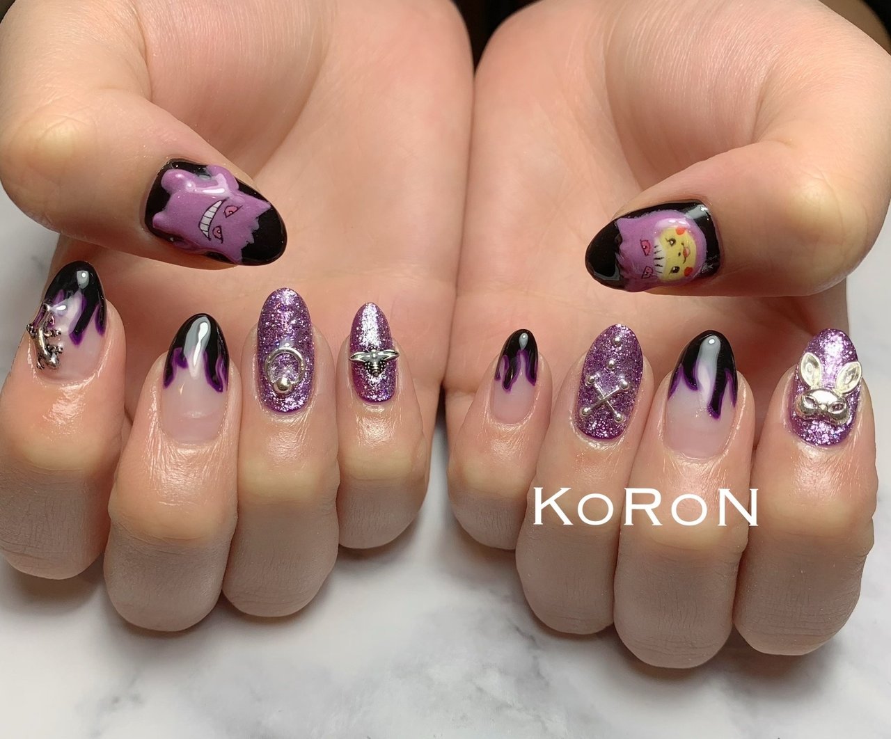 痛ネイル キャラクター 3d パープル ブラック Koron Nailのネイルデザイン No 6 ネイルブック