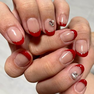 赤フレンチのネイルデザイン ネイルブック