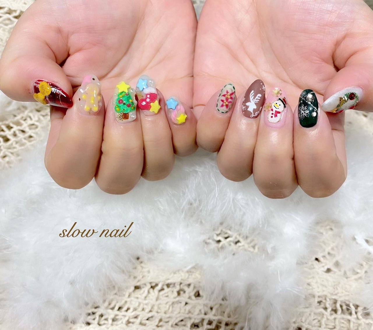 冬 クリスマス ハンド ワンカラー キャラクター Slow Nailのネイルデザイン No ネイルブック