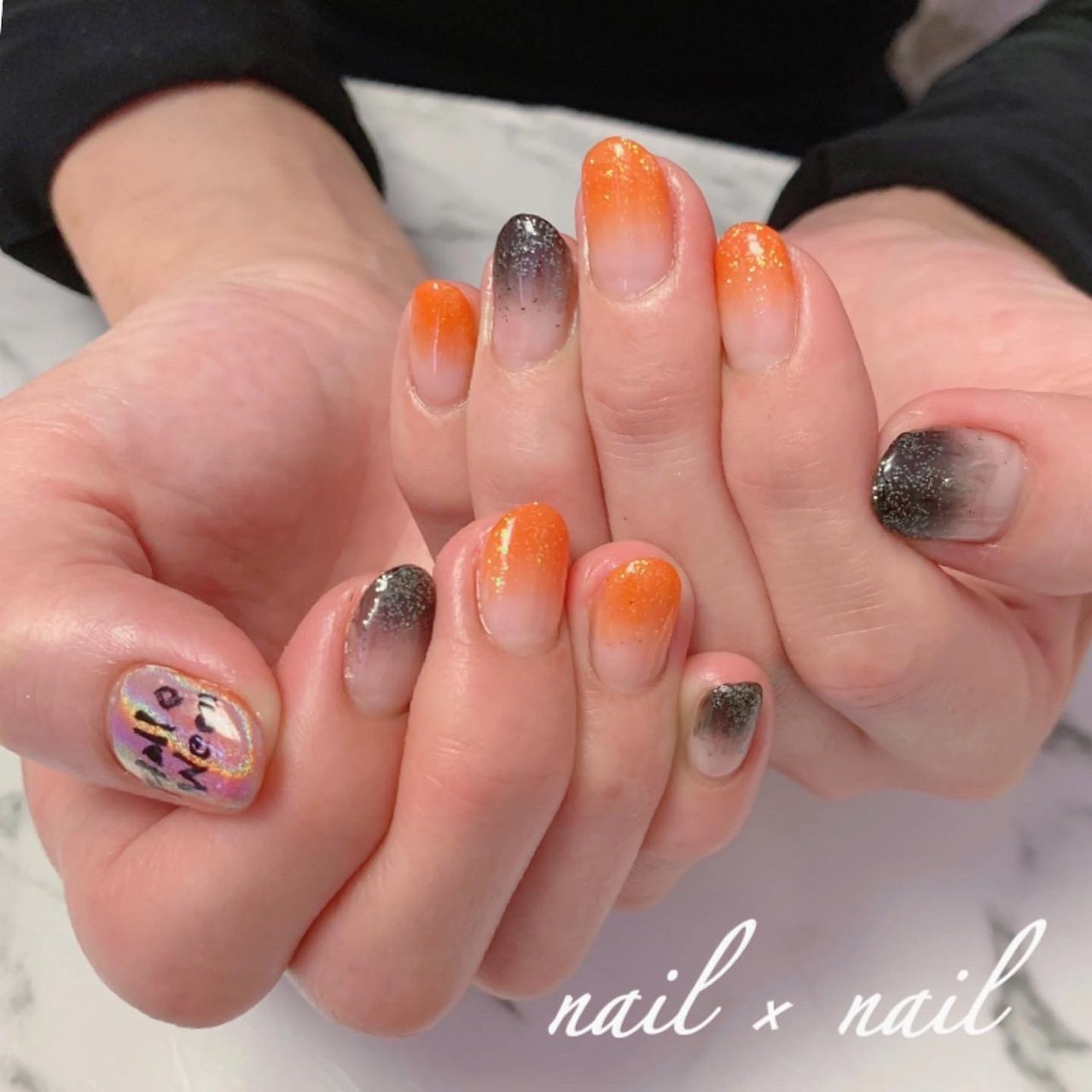 ハロウィン ハンド オレンジ ブラック ジェルネイル Nail Nailのネイルデザイン No 610 ネイルブック
