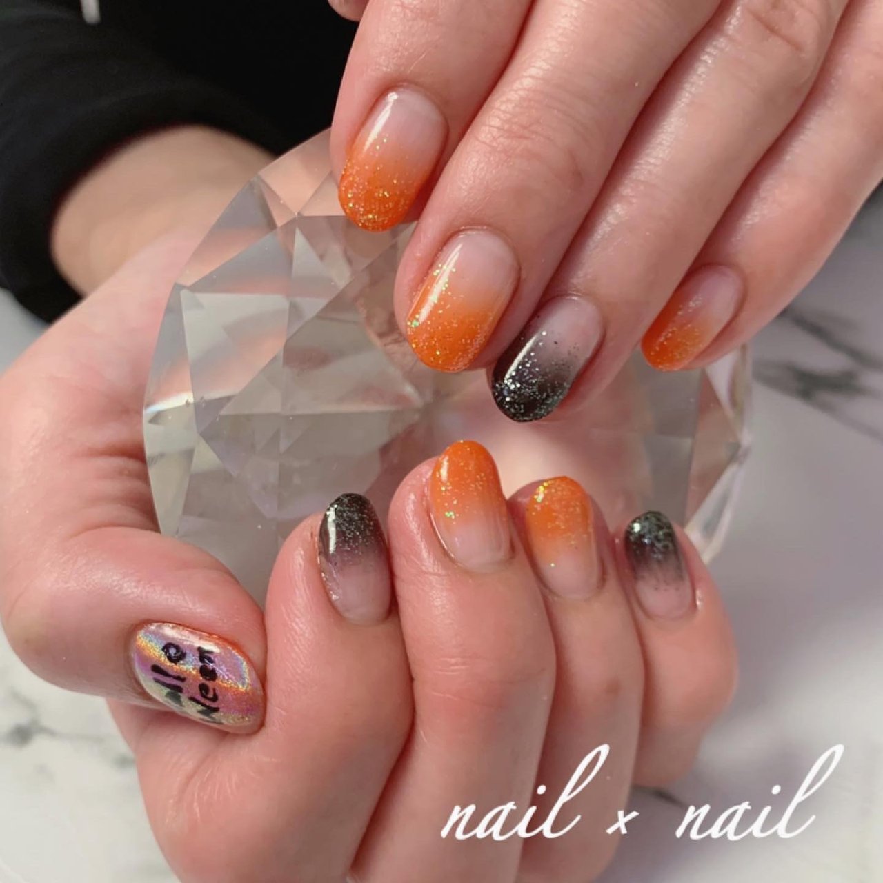 ハロウィン ハンド オレンジ ブラック ジェルネイル Nail Nailのネイルデザイン No 610 ネイルブック