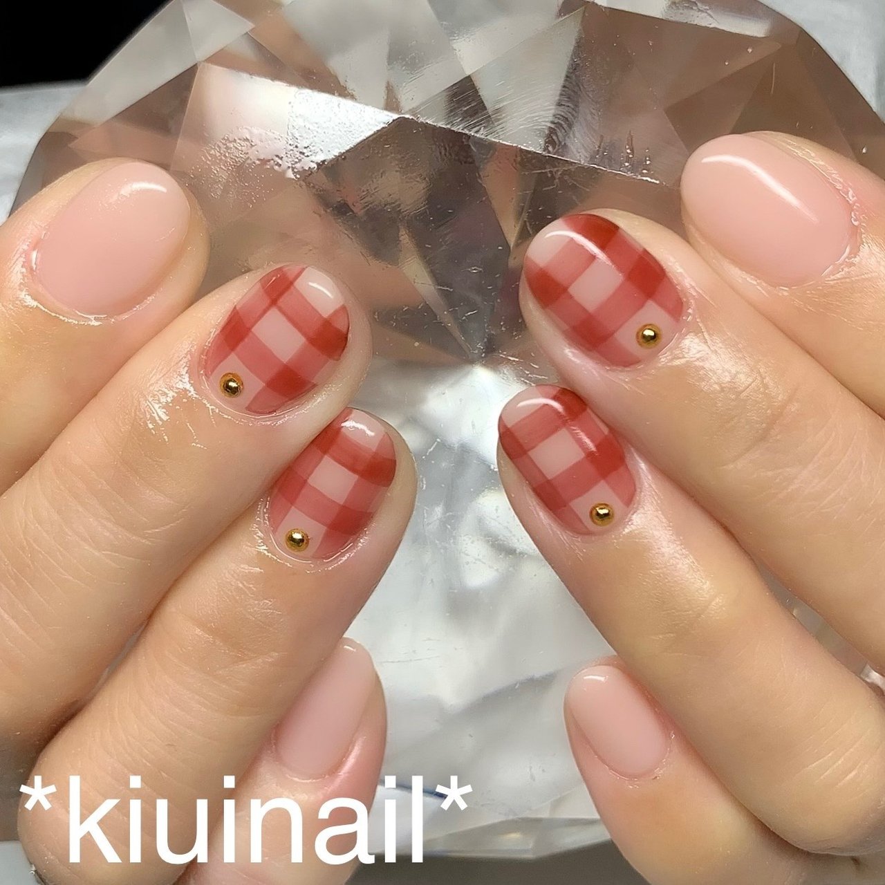 ハンド チェック ショート ピンク ジェルネイル Kiuinailのネイルデザイン No 665 ネイルブック