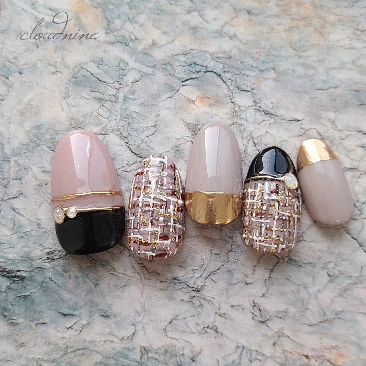 冬 ハンド ツイード ミラー ミディアム Cloudnineのネイルデザイン No 6 ネイルブック