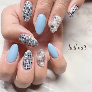 ネイルチップ ツイードネイル ブルーツイード 埋めつくし