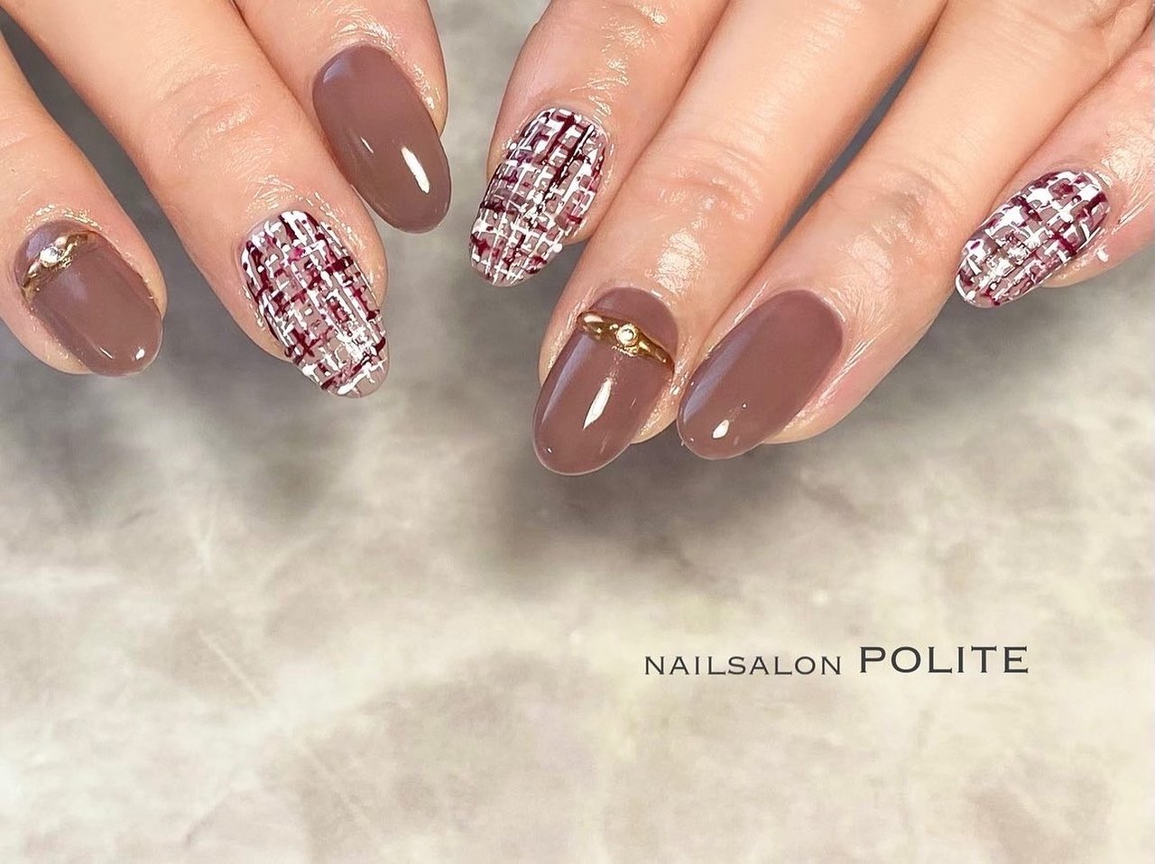 秋 冬 ハンド チェック ツイード Nailsalon Politeのネイルデザイン No ネイルブック