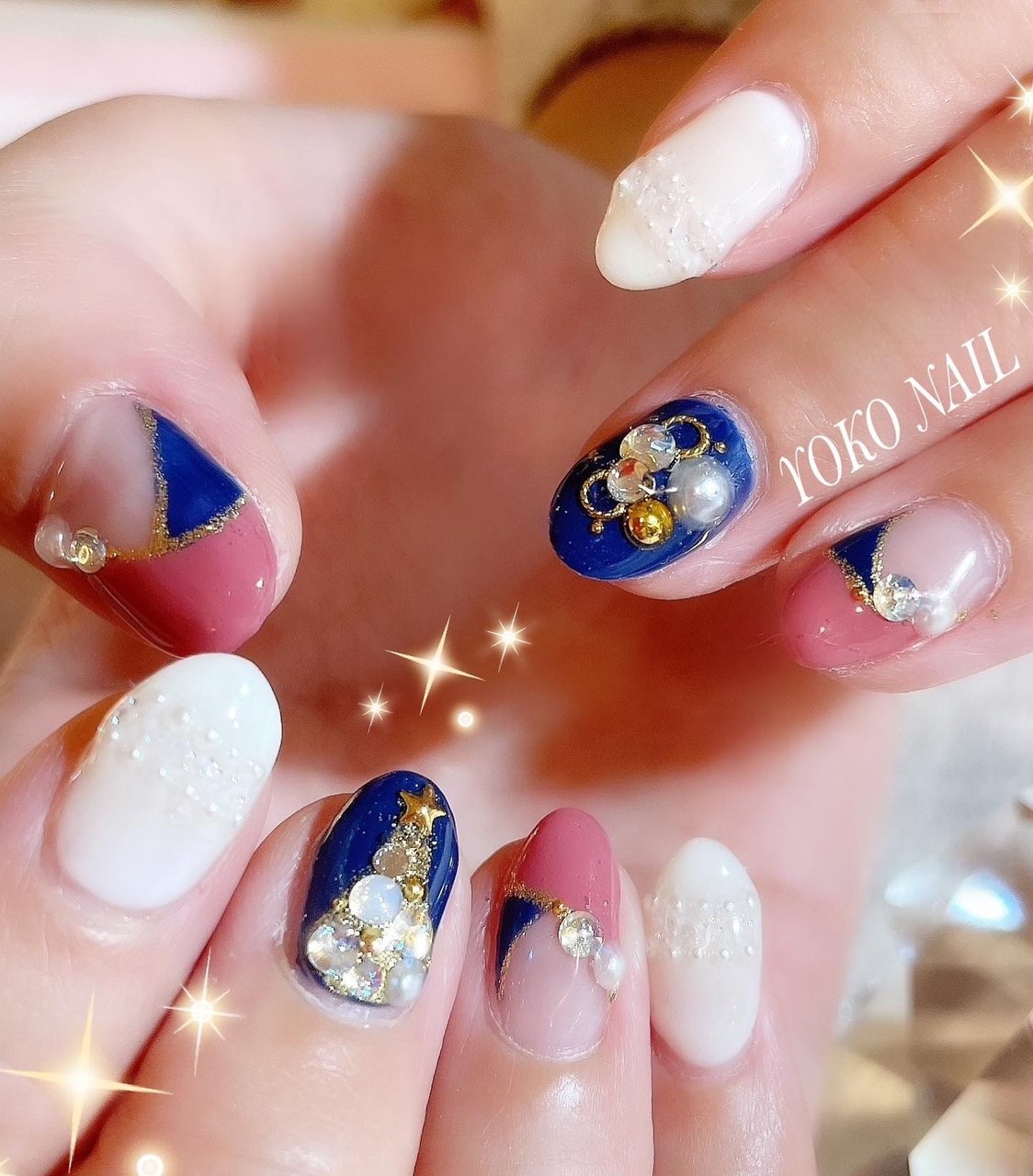 オールシーズン パーティー ピンク ネイビー Yoko Nailのネイルデザイン No 655 ネイルブック