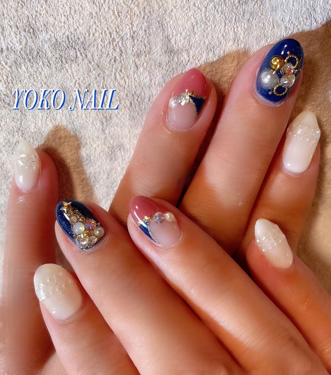 オールシーズン パーティー ピンク ネイビー Yoko Nailのネイルデザイン No 655 ネイルブック