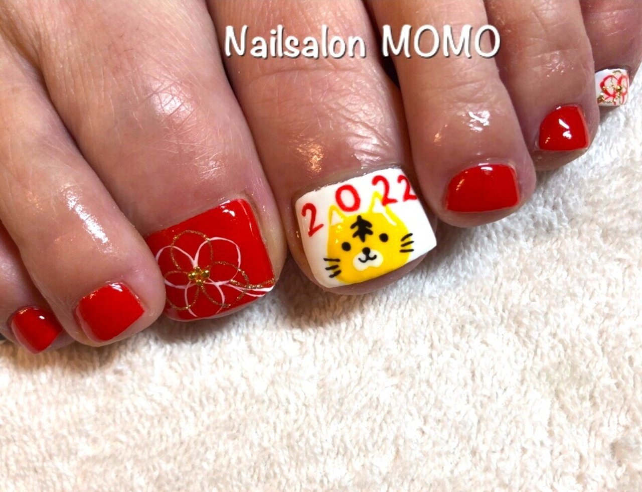 お正月 フット アニマル柄 和 ショート Nailsalonmomoのネイルデザイン No ネイルブック