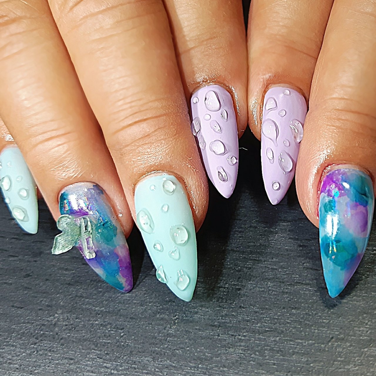 オールシーズン 梅雨 ハンド 水滴 たらしこみ Mamiのネイルデザイン No ネイルブック