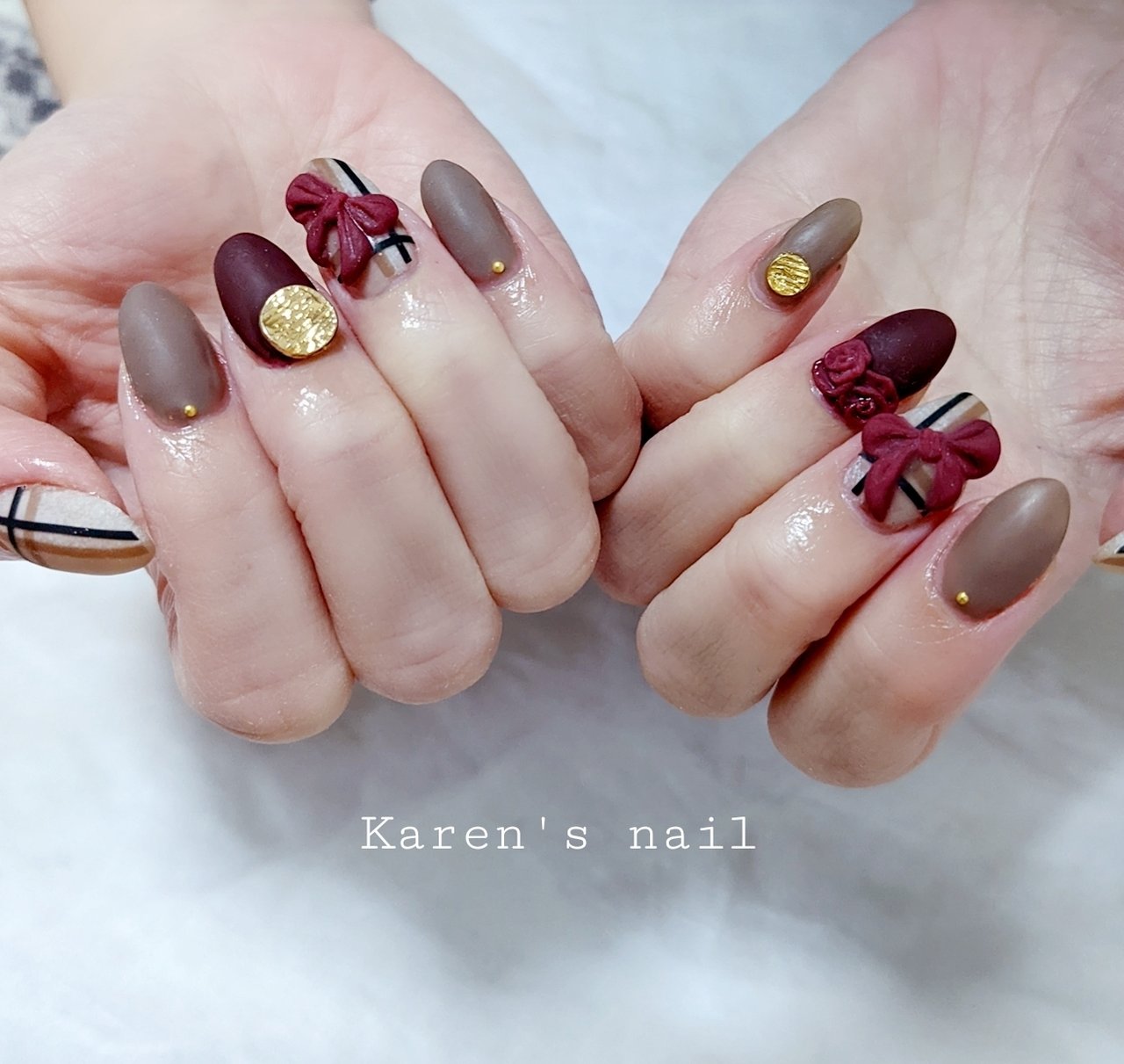 冬 クリスマス ハンド チェック 3d Karen S Nail Rierinのネイルデザイン No ネイルブック