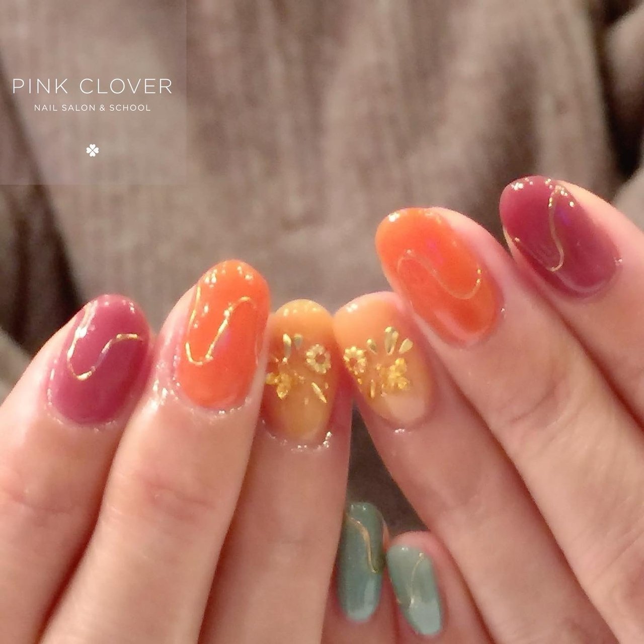 オレンジ イエロー グリーン Pink Clover ネイルサロン スクールのネイルデザイン No ネイルブック