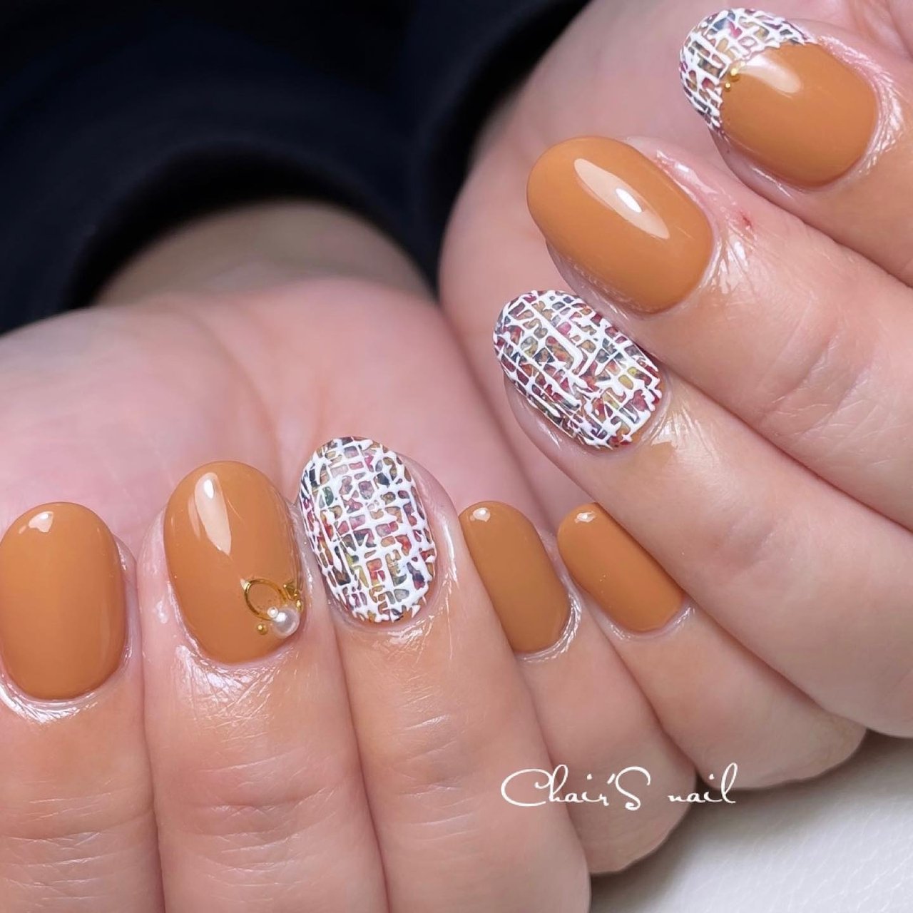 秋 冬 ハンド フレンチ ツイード Chairsのネイルデザイン No ネイルブック