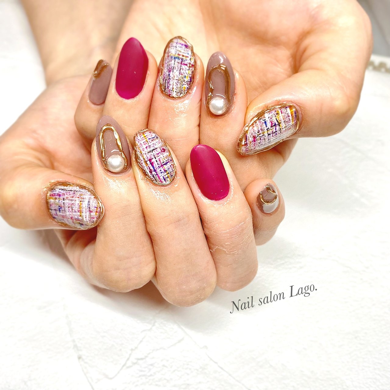 冬 ハンド パール ツイード マット Nailsalonlagoのネイルデザイン No ネイルブック