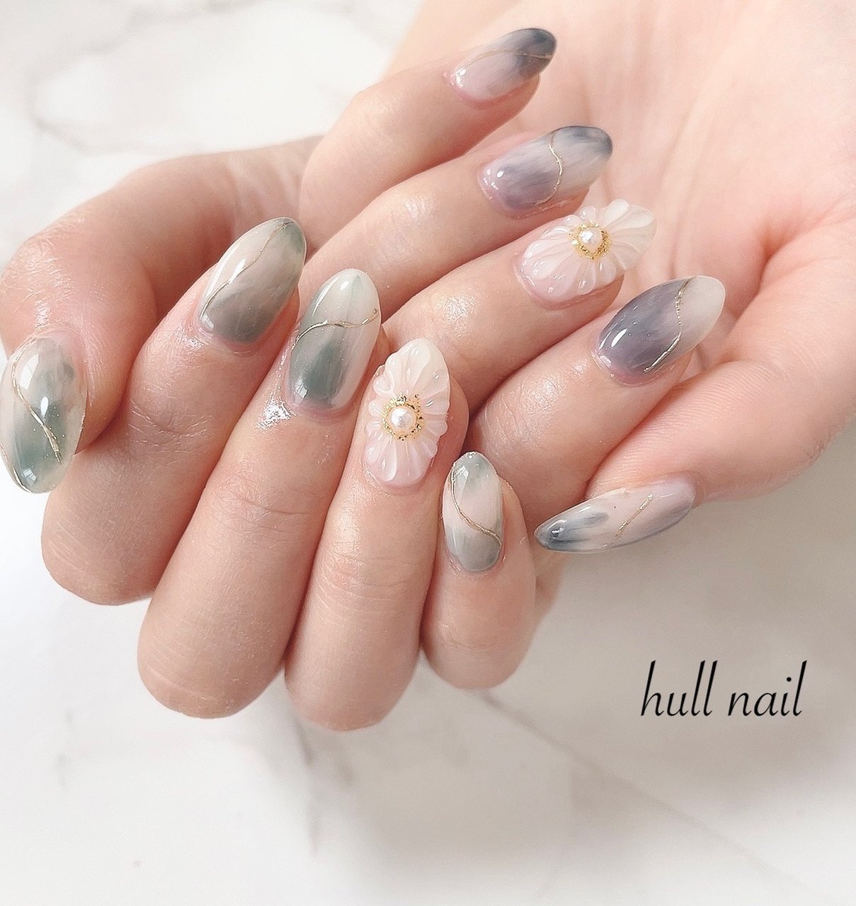 秋/冬/ハンド/フラワー/ニュアンス - hull nailのネイルデザイン[No