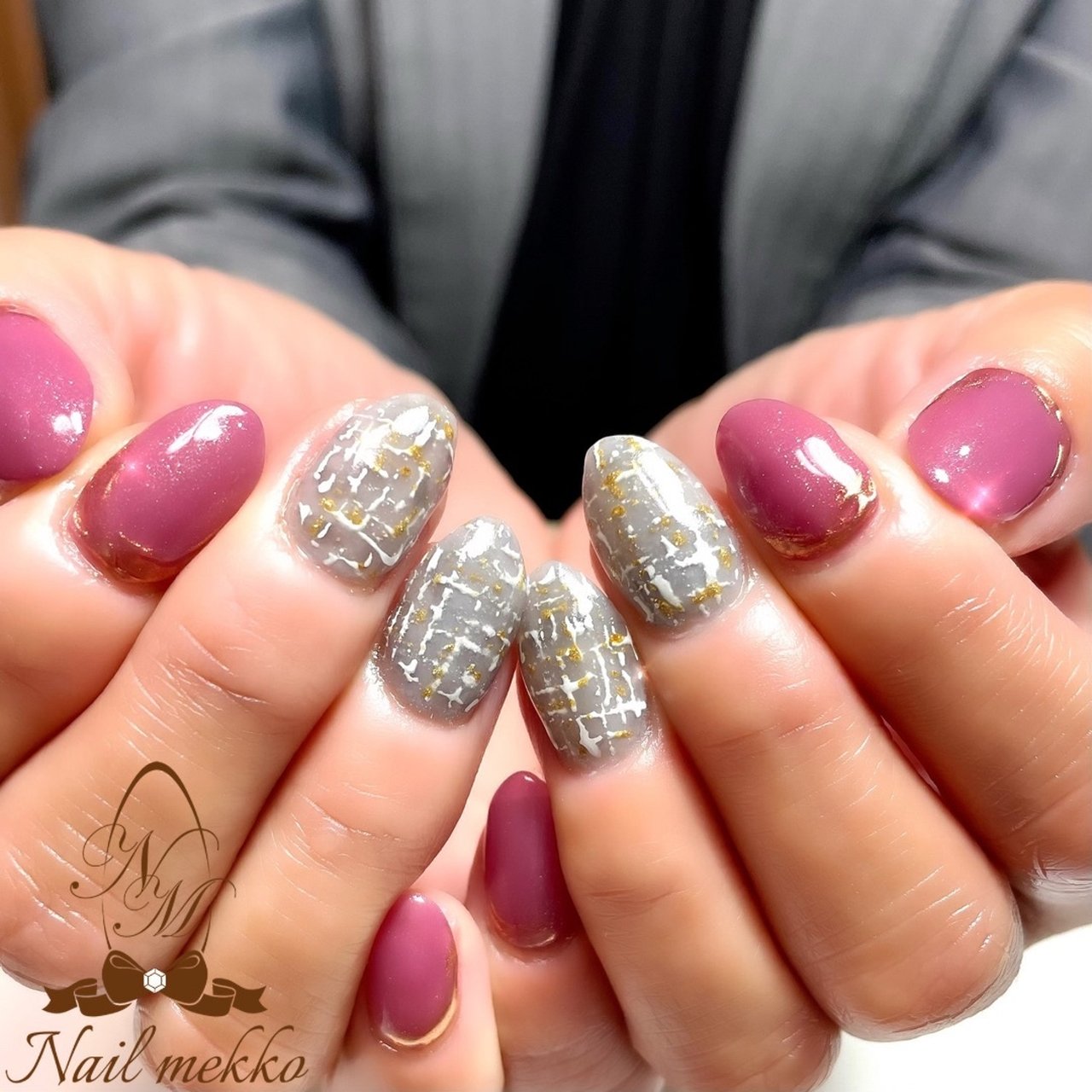 ワンカラー チェック ツイード ミラー ピンク Nail Mekkoのネイルデザイン No ネイルブック