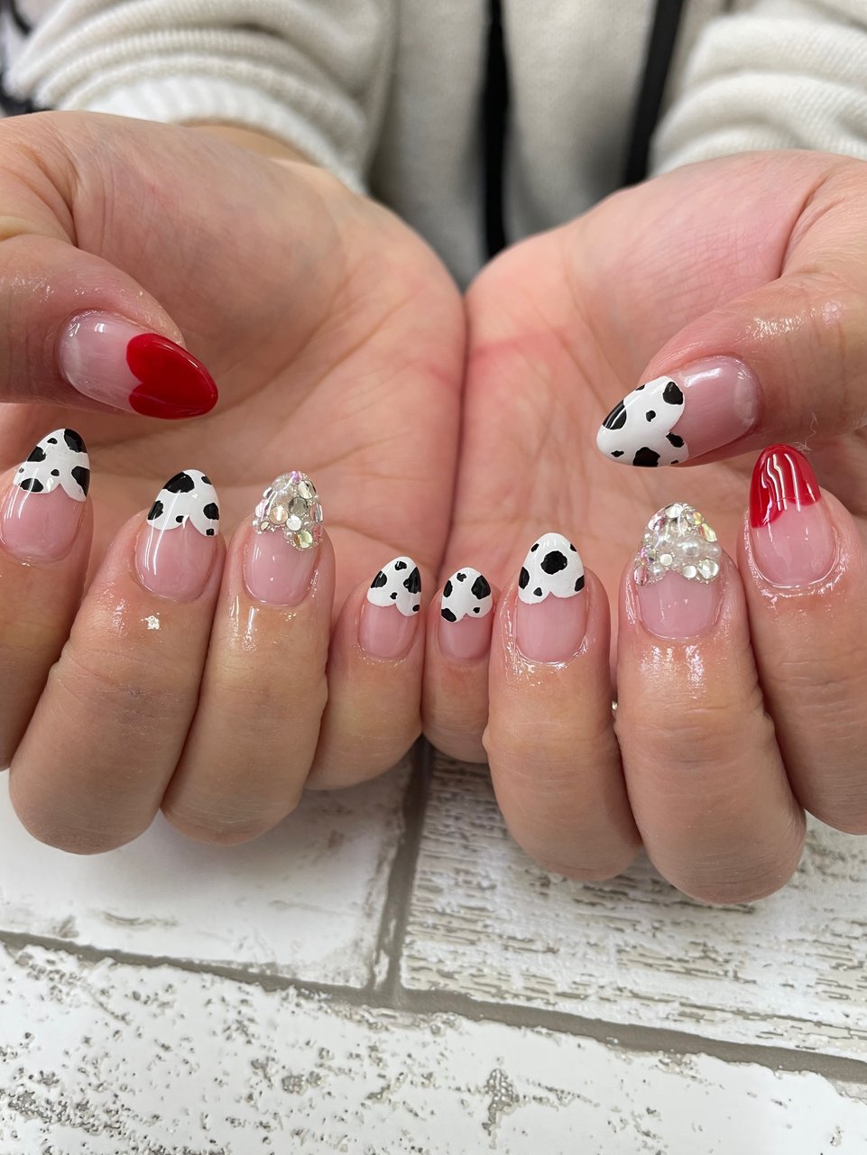 オールシーズン ハンド アニマル柄 ハート ロング Shellのネイルデザイン No ネイルブック