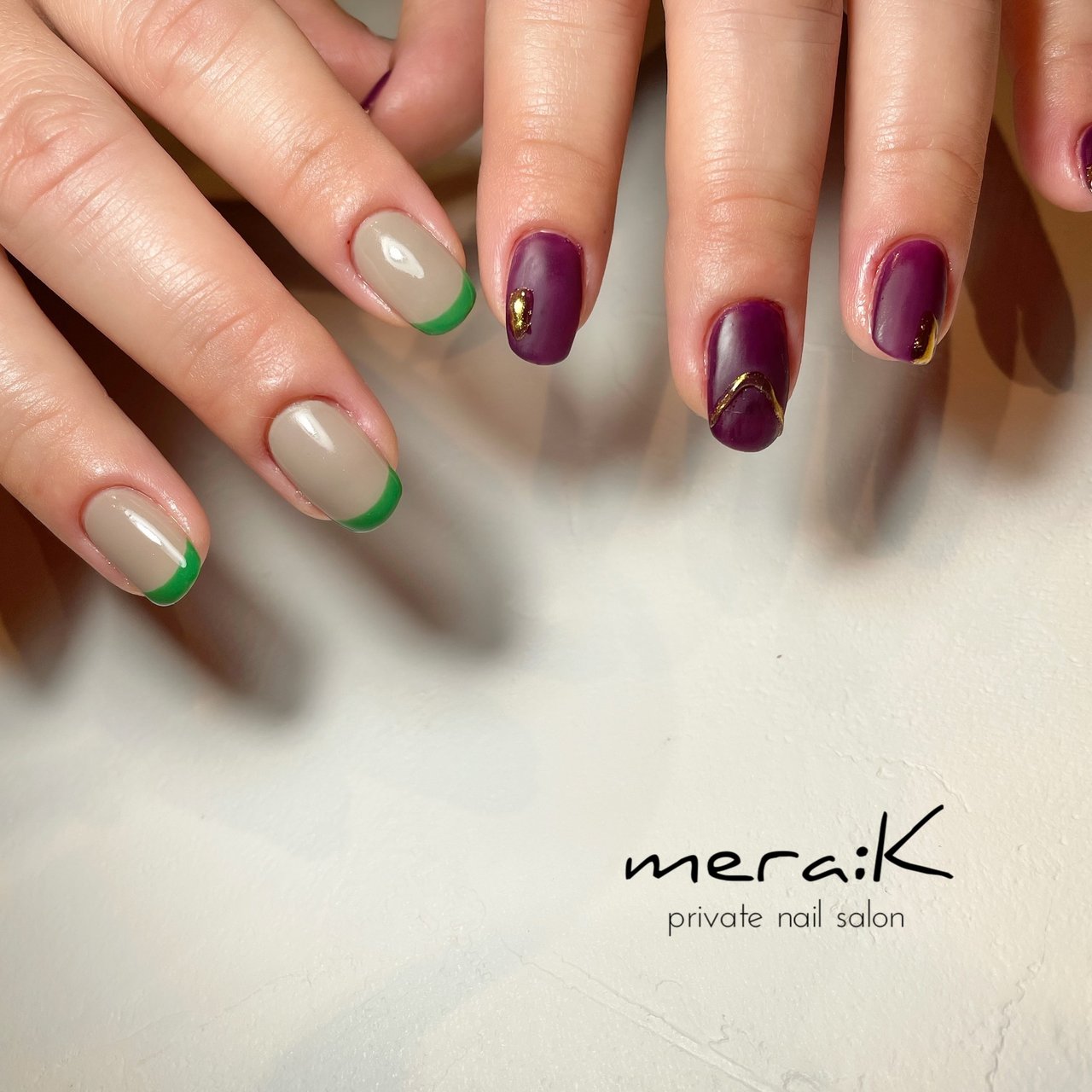 秋 冬 パープル ボルドー グレージュ Mera Kのネイルデザイン No ネイルブック