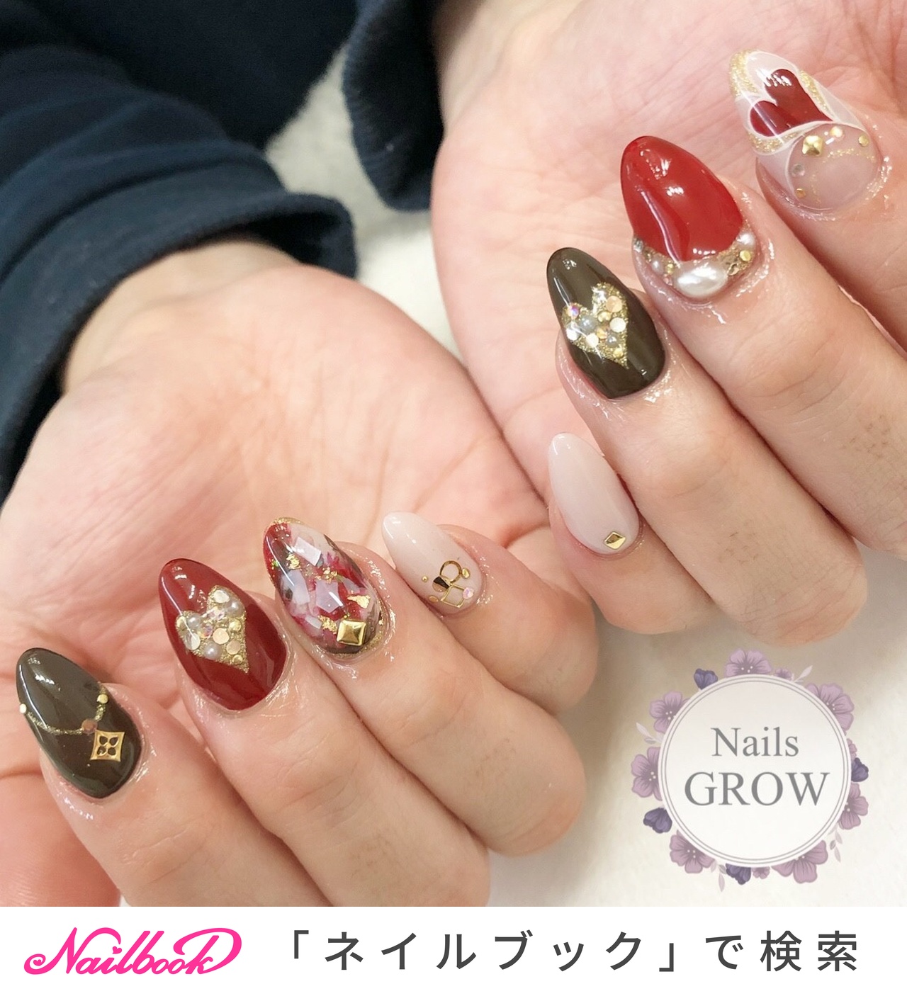ハート くりぬき ブラウンのネイルデザイン ネイルブック