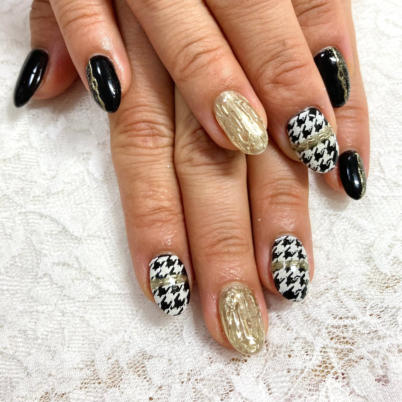 ネイル シャネル風ネイル #千鳥柄デザイン #シャネル風ネイル #横浜