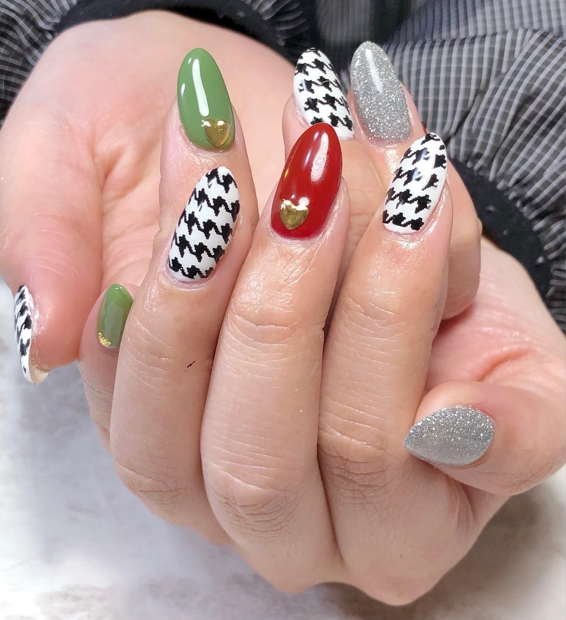 クリスマス/ハンド/ワンカラー/千鳥柄/ロング - Nail salon C.のネイル