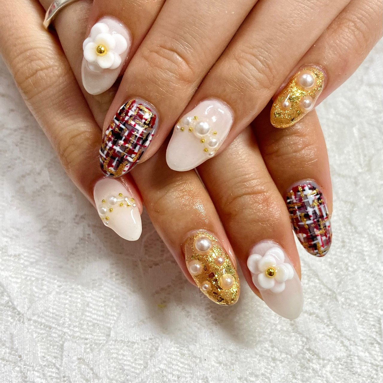 ハンド フラワー パール 3d ツイード Moco Nailのネイルデザイン No ネイルブック