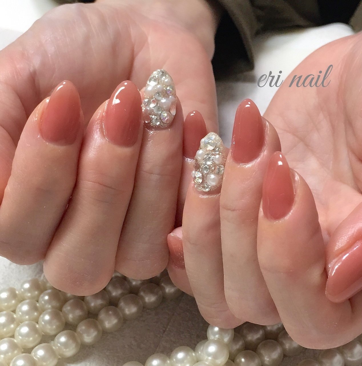 オールシーズン ハンド ビジュー ピンク ジェルネイル 名古屋市天白区 自宅ネイルサロン Eri Nailのネイルデザイン No ネイルブック