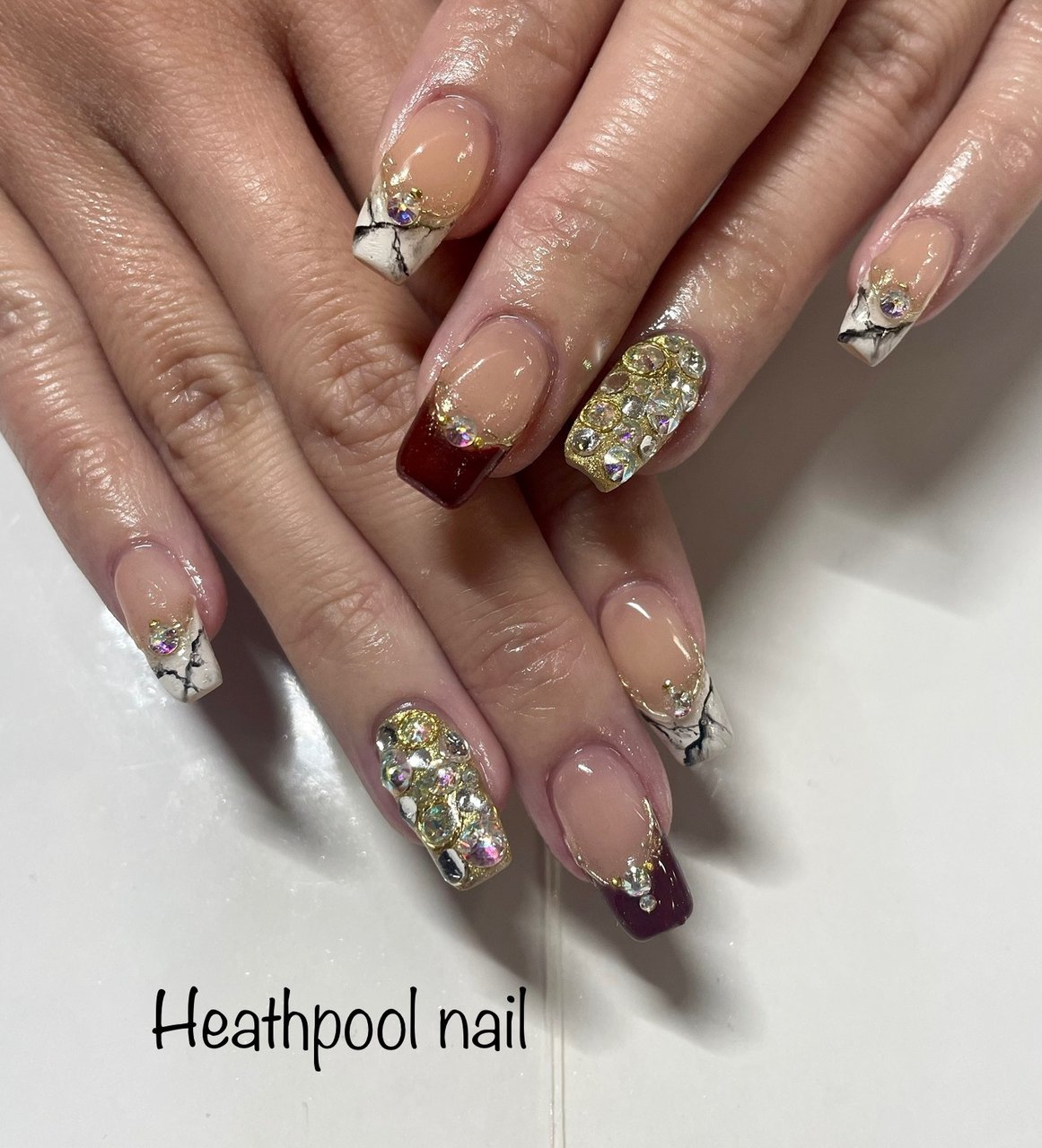 ハンド フレンチ 大理石 デコ ミラー Heathpoolnailのネイルデザイン No ネイルブック