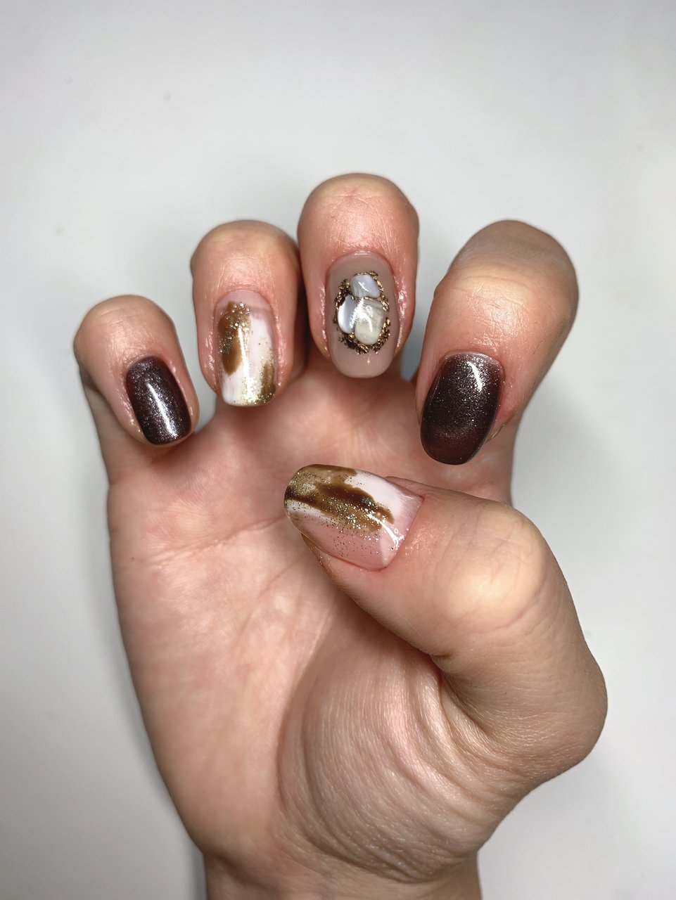 オールシーズン ハンド ショート ブラウン グレージュ Nikochanohtama のネイルデザイン No ネイルブック