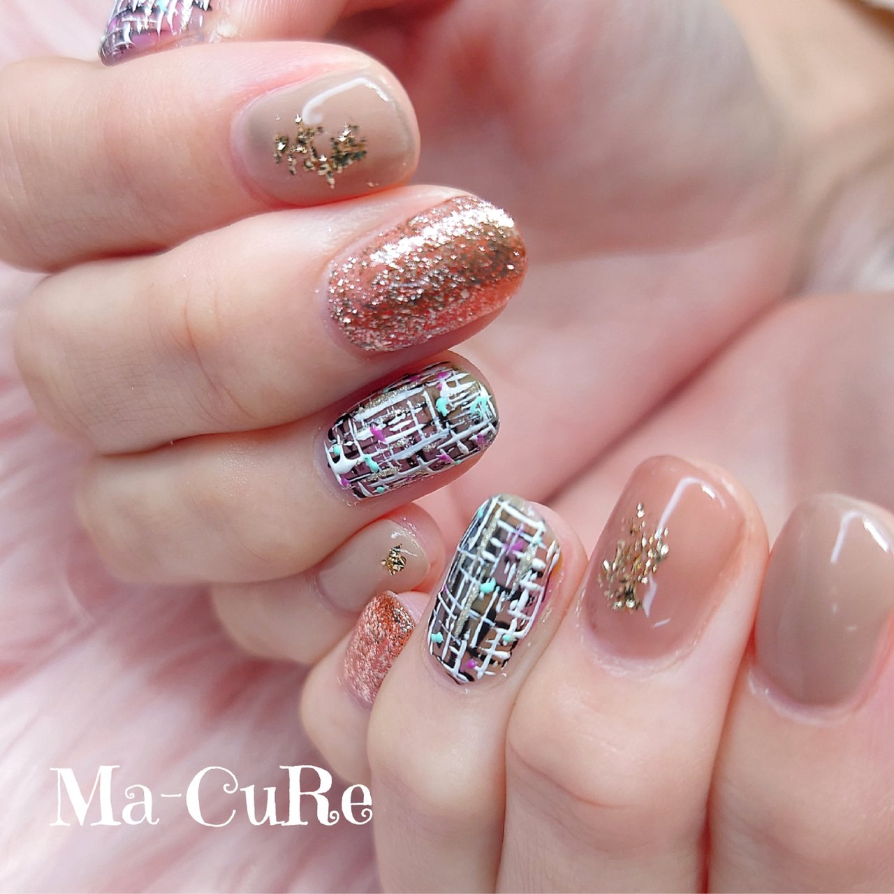 秋 冬 ハンド チェック ツイード 𝑴𝒂 𝑪𝒖𝑹𝒆 ﾏｰｷｭｱ のネイルデザイン No ネイルブック