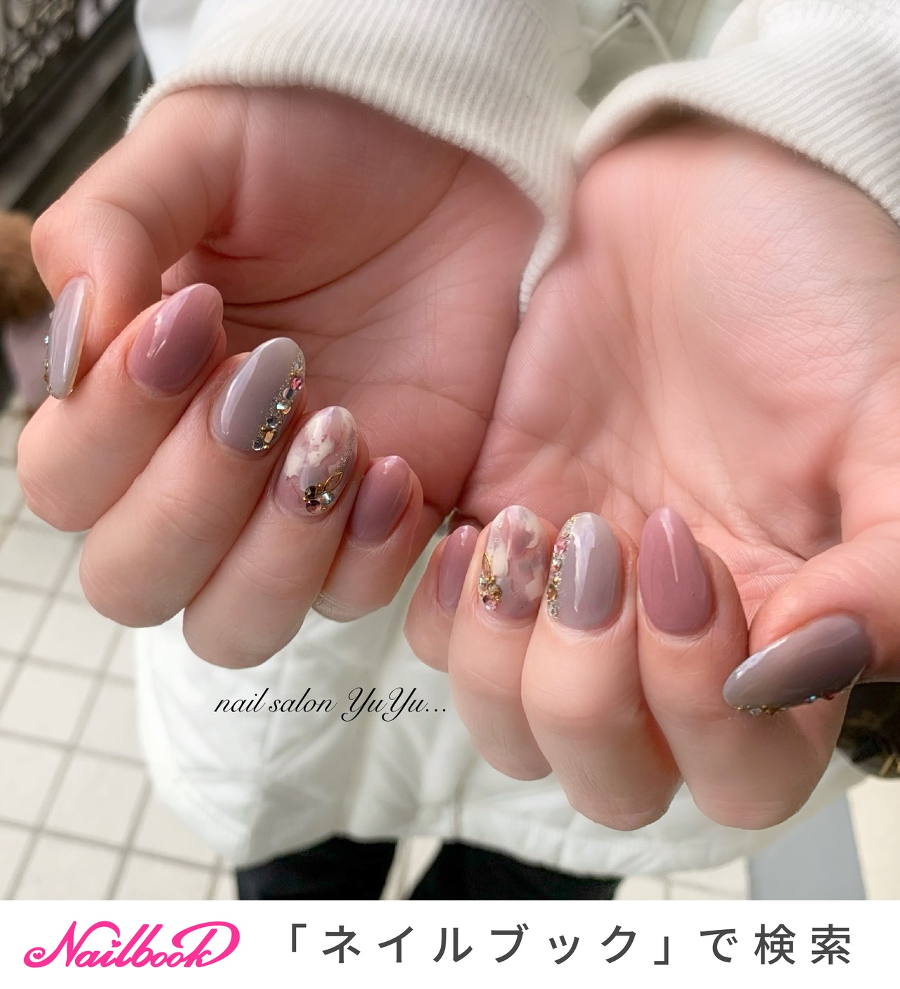 秋 冬 ハンド ワンカラー マーブル Nail Salon Yuyuのネイルデザイン No ネイルブック