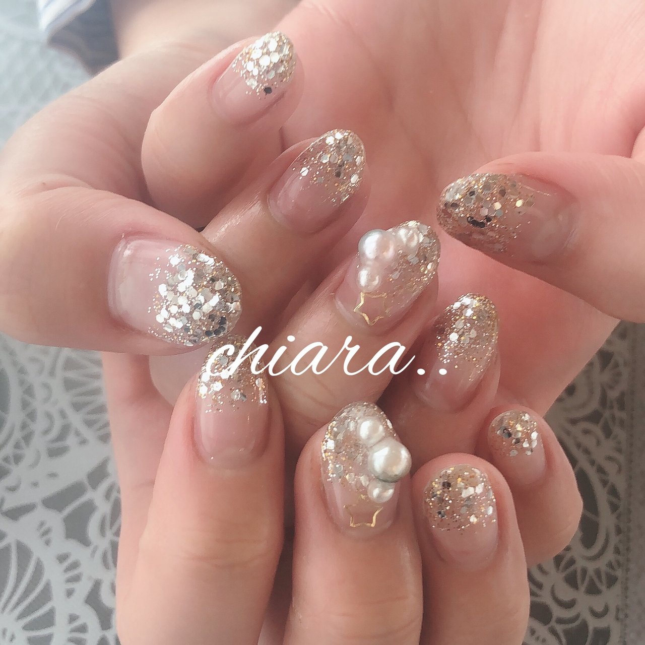 冬 ハンド グラデーション ラメ パール Chiara のネイルデザイン No ネイルブック
