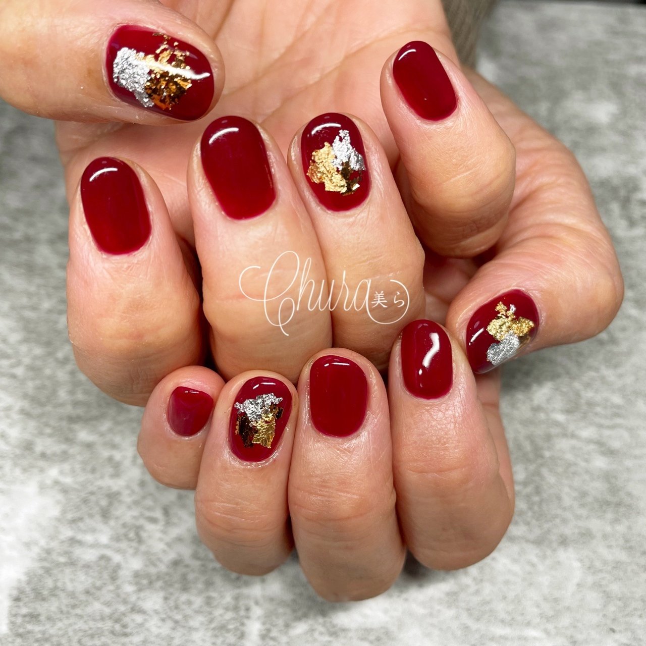お正月 ハンド ミディアム ボルドー ジェルネイル Nail Churaのネイルデザイン No ネイルブック