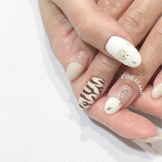ホワイト ブラウン ホワイトタイガーのネイルデザイン ネイルブック