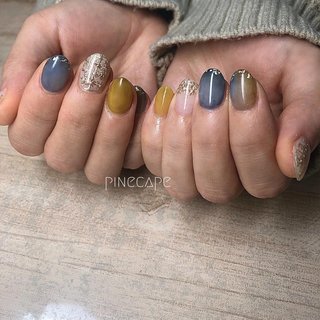 イエロー ブルー スモーキーのネイルデザイン ネイルブック