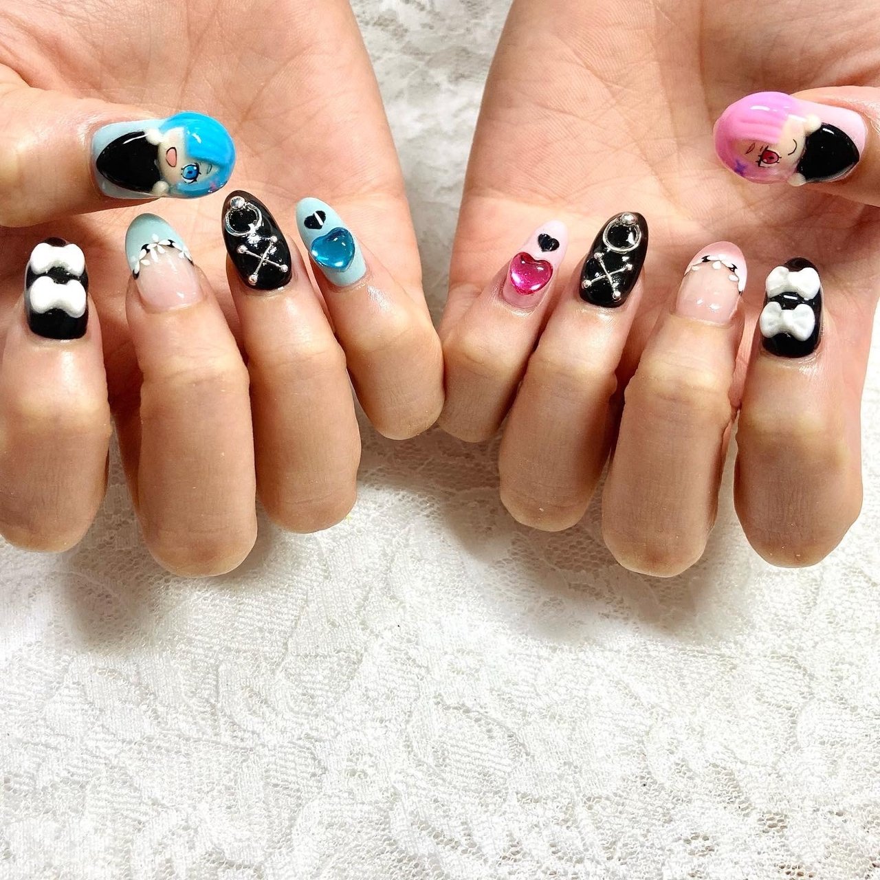 ハンド フラワー ハート 痛ネイル キャラクター Moco Nailのネイルデザイン No ネイルブック